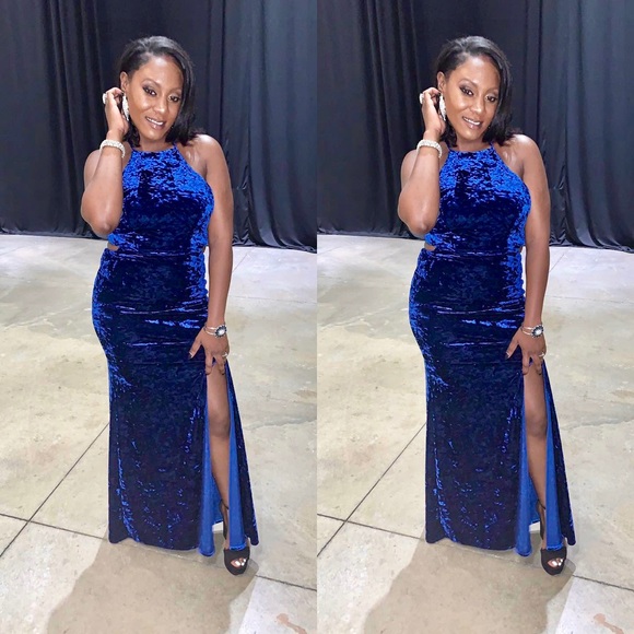 dillards blue velvet dress